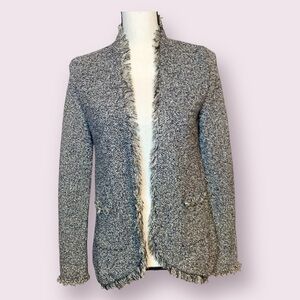 Zara Knit Metallic Sweater Blazer Fringe Trim Gold Black Silver Size Medium